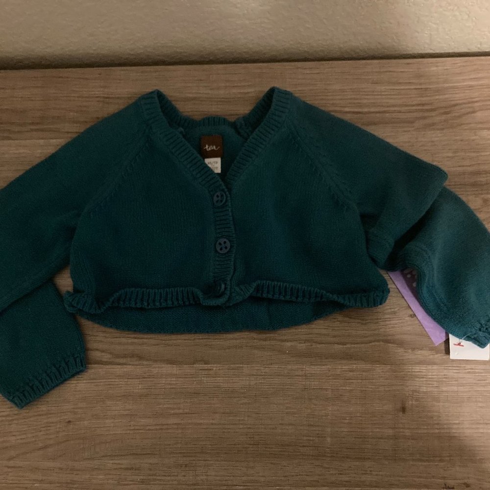 Tea Collection Green Shrug Style Cardigan Sweater Xtra Small XS 2-3 Long Sleeve